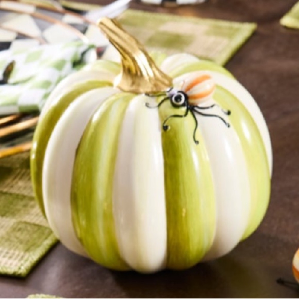 Mackenzie-Childs Fergal's Friend Spider On Small Moss Stripe Pumpkin. New in Box - Picture 2 of 3